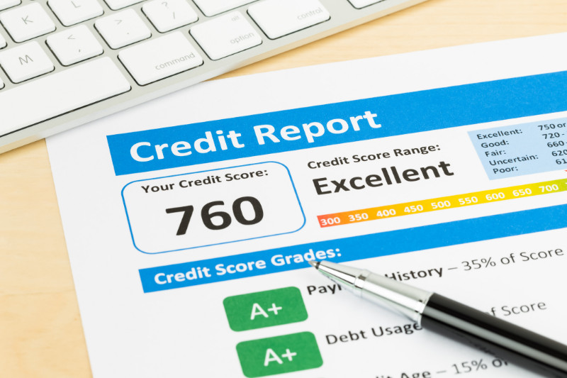 Credit score report and a keyboard